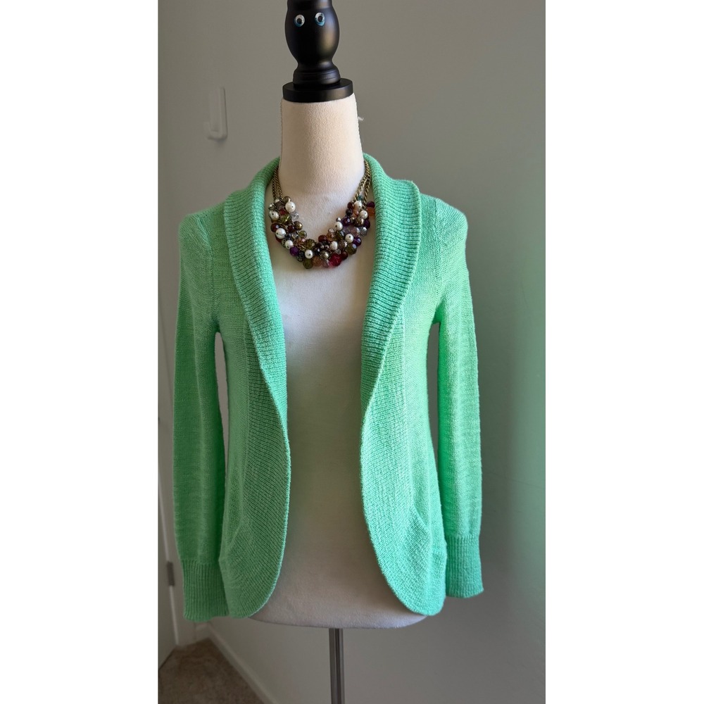 Lilly Pulitzer NWOT Mint Green Ribbed Shawl Collar Open Front Cardigan Sz XS